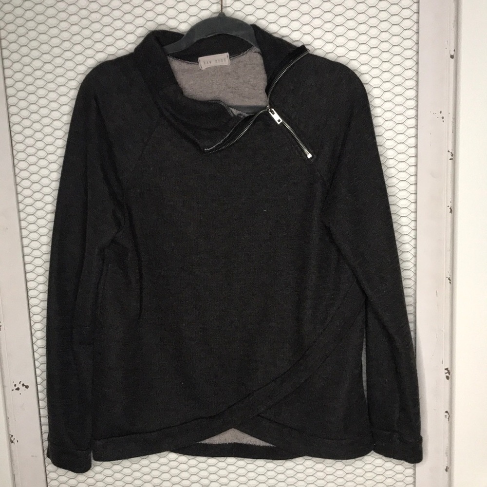 Angled Zip Up Criss Cross Sweater